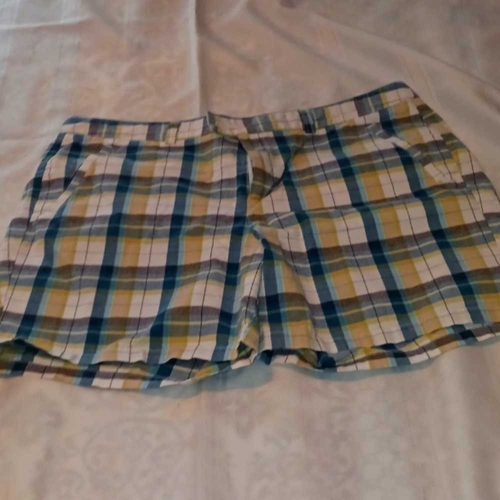 ockers Women's Teal and Yellow Checkered Shorts Size 14